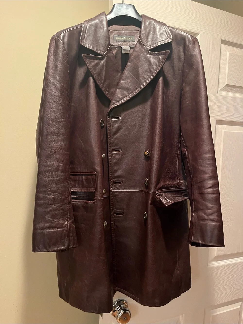 Banana Republic Men's Dark Brown Leather Trench Coat